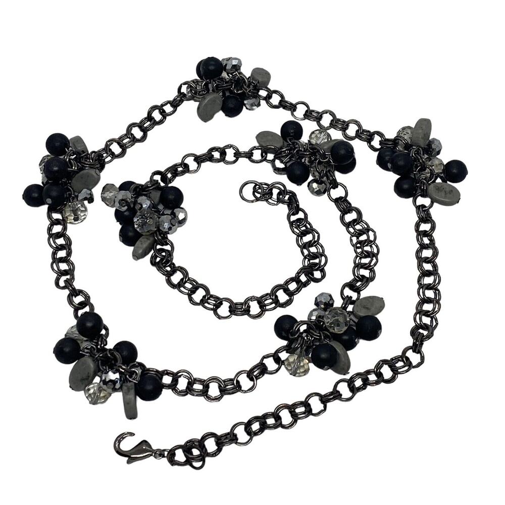 St. Emerald 36" Necklace Black Chain Faceted Black Silver Cluster Beads Fashion - Picture 10 of 13